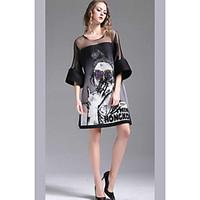 womens casualdaily a line dress print round neck above knee short slee ...