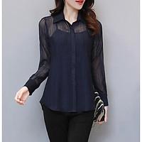 womens going out simple shirt solid shirt collar long sleeve polyester