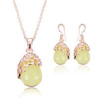 Women Wedding Bridal Oval Flower Yellow Beeswax Pendant Necklace Earrings Two Sets Of Clavicle Chain