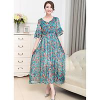 Women\'s Casual/Daily Simple Swing Dress, Floral V Neck Midi ½ Length Sleeve Polyester Summer High Rise Micro-elastic Medium