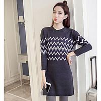 womens going out casualdaily long pullover color block round neck long ...