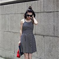 Women\'s Going out Casual/Daily Party Simple A Line Sheath Dress, Striped Strap Knee-length Above Knee Sleeveless Cotton Summer High Rise