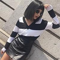 womens going out short pullover striped v neck short sleeve cotton spr ...