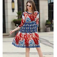 Women\'s Going out Casual/Daily Beach Sexy Vintage Chinoiserie A Line Loose Shift Dress, Floral Print Round Neck Above Knee ½ Length Sleeve