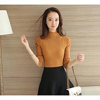 womens casualdaily regular pullover solid turtleneck long sleeve cotto ...