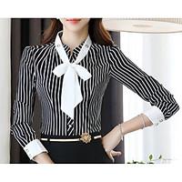 womens going out simple shirt striped standing collar long sleeve cott ...