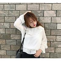 womens casualdaily simple spring blouse solid round neck long sleeve n ...