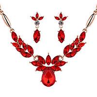 Women Wedding Bridal Ornament Flower Red Crystal Butterfly Earrings Necklace Set Sweater Chain Accessories