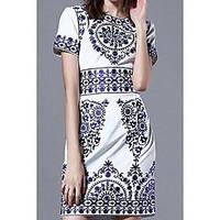 Women\'s Casual/Daily A Line Dress, Embroidered Round Neck Above Knee Short Sleeve Rayon Summer Mid Rise Micro-elastic Medium