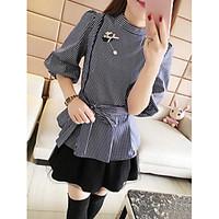 Women\'s Casual/Daily Simple Summer Blouse Skirt Suits, Striped Crew Neck ½ Length Sleeve