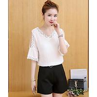 womens casualdaily simple summer blouse solid v neck short sleeve cott ...