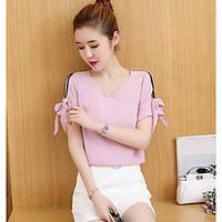 womens casualdaily simple summer blouse solid round neck short sleeve  ...