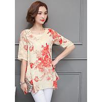 Women\'s Casual/Daily Simple Summer Blouse, Floral Round Neck ½ Length Sleeve Nylon