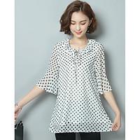 Women\'s Casual/Daily Simple Blouse, Polka Dot Round Neck ½ Length Sleeve Others