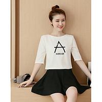 Women\'s Casual/Daily Simple Summer T-shirt Skirt Suits, Letter Round Neck ½ Length Sleeve