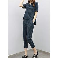 womens casualdaily simple summer t shirt pant suits striped asymmetric ...