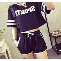 womens casualdaily sports simple active spring t shirt pant suits soli ...