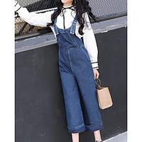 womens mid rise micro elastic jeans overalls pants simple relaxed soli ...