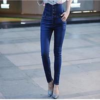 womens high rise micro elastic jeans pants simple slim solid