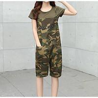 womens mid rise micro elastic overalls pants simple relaxed camouflage