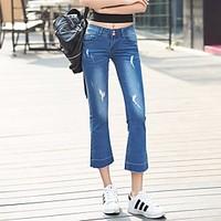 womens mid rise micro elastic jeans pants simple straight solid