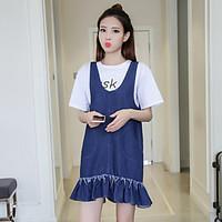 womens going out loose dress solid u neck above knee short sleeve cott ...