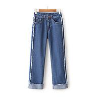 womens mid rise micro elastic jeans pants simple straight tassel solid