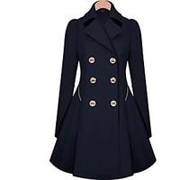 Women\'s Solid Blue/Beige Trend Coat, Casual Long Sleeve Cotton Button