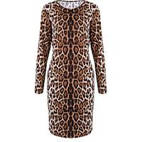 Women\'s Plus Size Casual/Daily Club Classic Slim Fashion Simple Street chic Sheath DressLeopard Round Neck Above Knee Long Sleeve Spring FallMid