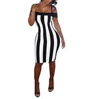 Women\'s Going out Club Sexy Street chic Bodycon Hin Thin Classic DressStriped Strap Above Knee Sleeveless Summer High Rise Micro-elastic Medium