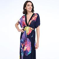 womens boho holiday plus size boho swing dress print deep v maxi sleev ...