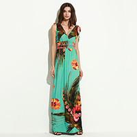 womens boho beach plus size boho swing dress print deep v maxi sleevel ...