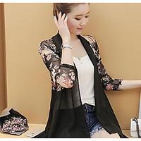 Women\'s Going out Casual/Daily Sexy Cute Summer Jacket, Floral Round Neck ¾ Sleeve Regular Polyester