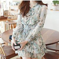 Women\'s Holiday Chiffon Dress, Print V Neck Above Knee Long Sleeve Others Spring Summer Mid Rise Micro-elastic Thin