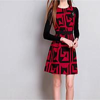 womens casualdaily sheath dress print color block round neck knee leng ...
