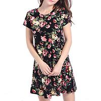 Women\'s Going out Casual/Daily Vintage Street chic Loose Swing DressFloral Grace Round Neck Above Knee Short Sleeve Summer Fall Mid Rise