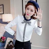 womens casualdaily simple blouse solid shirt collar long sleeve polyes ...