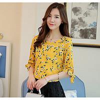 womens casualdaily simple blouse floral round neck sleeve polyester th ...