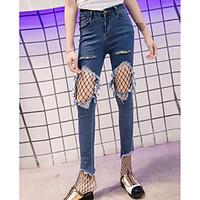 womens high rise micro elastic jeans pants street chic straight solid