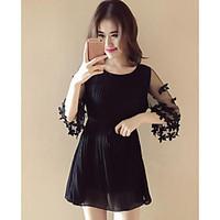 womens going out loose dress solid round neck above knee length sleeve ...