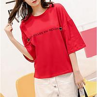 womens casualdaily simple t shirt letter round neck length sleeve cott ...