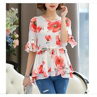 Women\'s Going out Casual/Daily Sexy Vintage Summer Blouse, Floral Round Neck ½ Length Sleeve Polyester