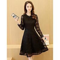 womens casualdaily a line dress solid round neck knee length long slee ...