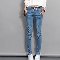 womens mid rise strenchy jeans chinos pants street chic simple straigh ...