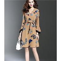 womens casualdaily sexy a line dress floral v neck midi long sleeve ra ...