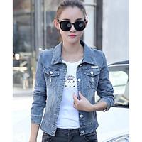 womens casualdaily simple summer denim jacket solid shirt collar long  ...