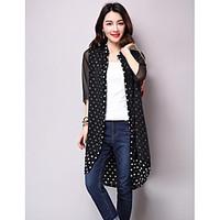 Women\'s Casual/Daily Simple Summer Trench Coat, Polka Dot Round Neck 3/4-Length Sleeve Long Polyester