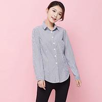 womens casualdaily simple shirt striped stand long sleeve cotton