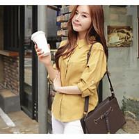 womens casualdaily simple shirt solid shirt collar long sleeve cotton  ...