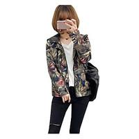 Women\'s Casual/Daily Simple Spring Jacket, Print Hooded Long Sleeve Regular Polyester